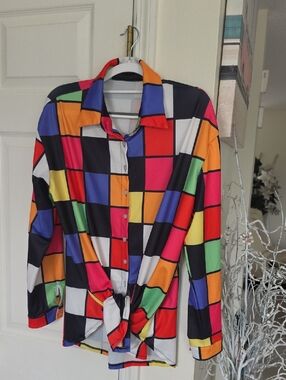 Color Block Button-Up Shirt in Bright Multi